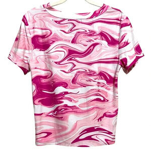 Streetwear society pink white abstract short sleeve croptop shirt size S